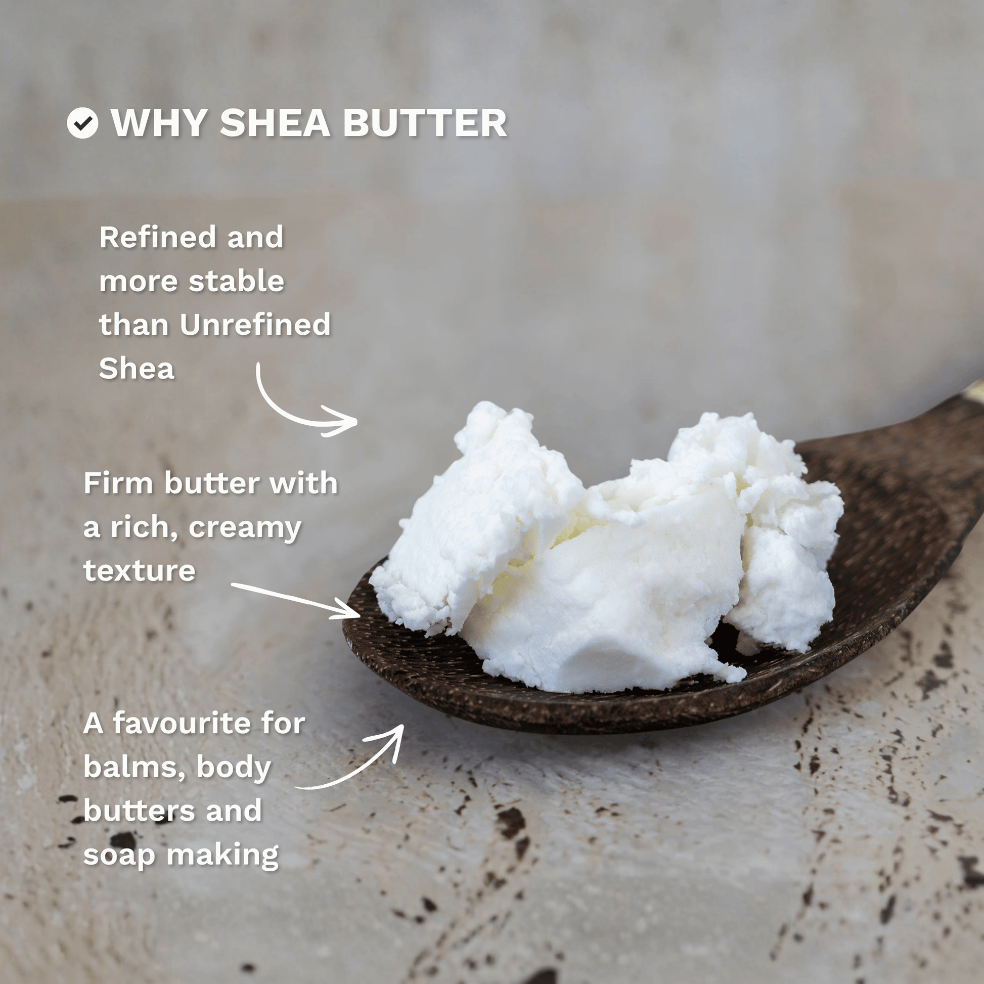 Infographic explaining why Refined Organic Shea Butter is a popular choice for skincare, body care and DIY formulations.