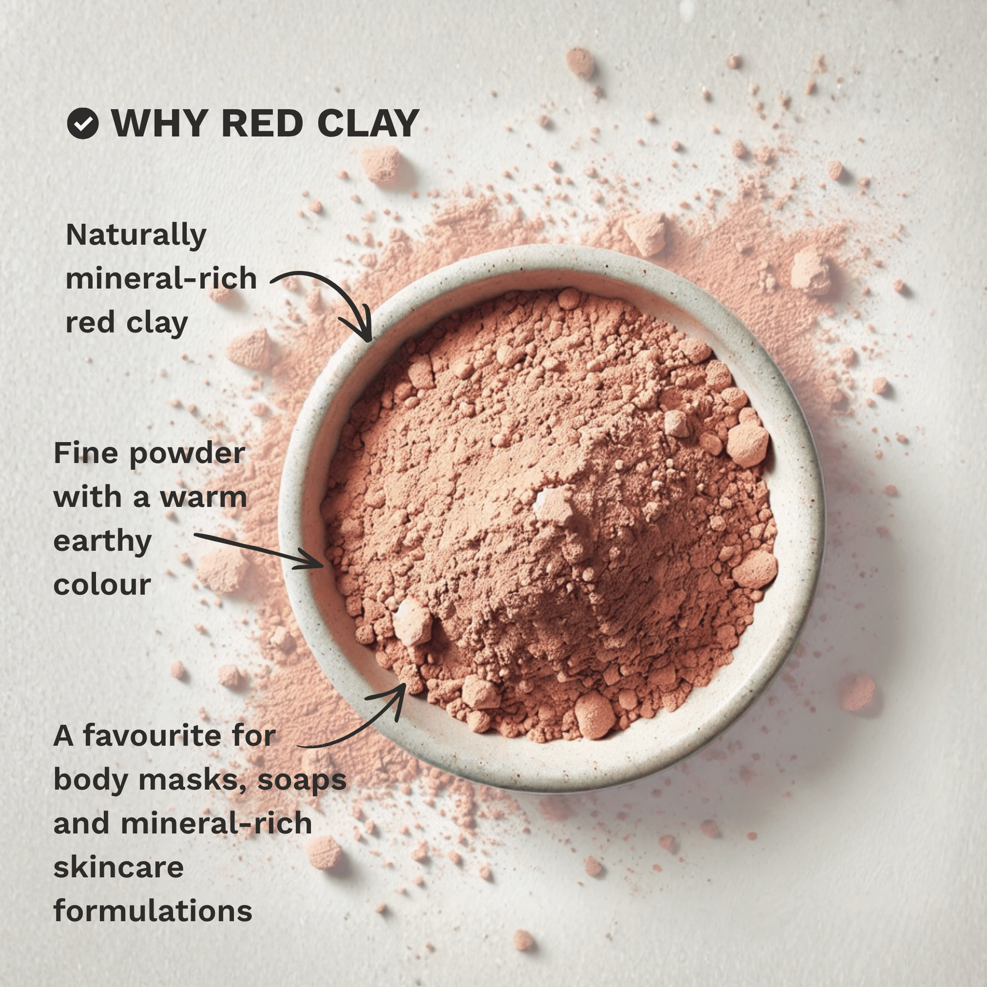 Infographic highlighting the key skincare and formulation benefits of Red French Clay
