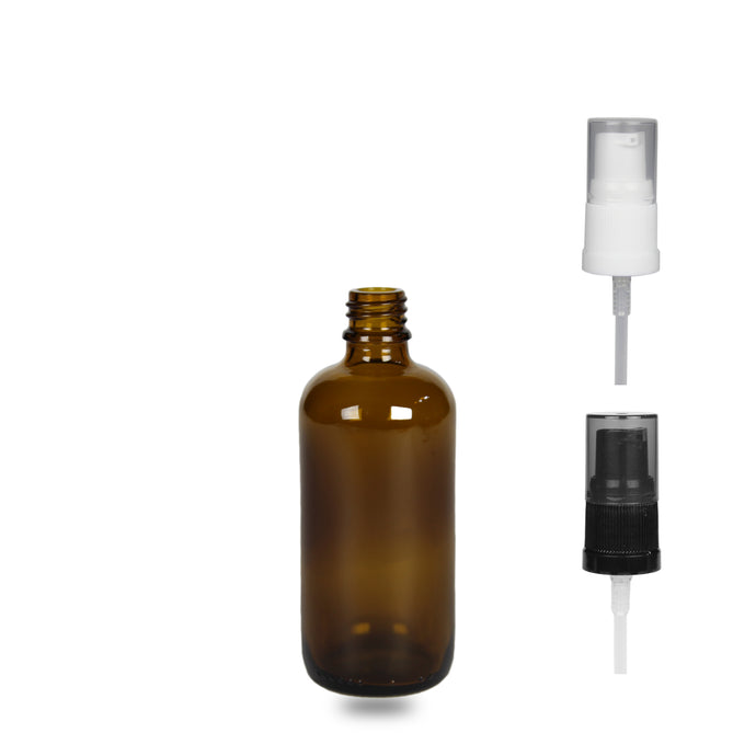 Amber Glass Bottle - (Serum / Gel Pump) - 100ml - 18mm