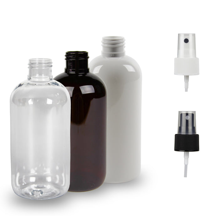 Plastic Bottle PET - 'Squat Boston' - 250ml - (Atomiser/Spritzer) - 24mm (24/410)