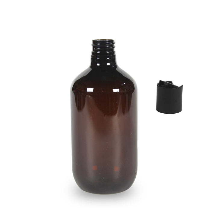 Amber Plastic Bottle PET 'Veral' - (Disc Top) - 500ml - 28mm (28/410)