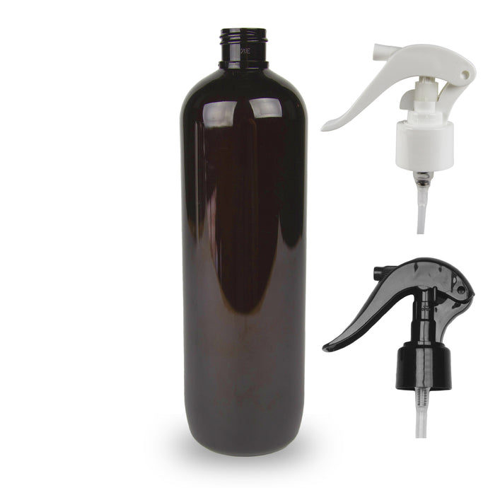 Amber Plastic Bottle PET 'Tall Boston' - (Trigger Spray) - 500ml - 24mm (24/410)