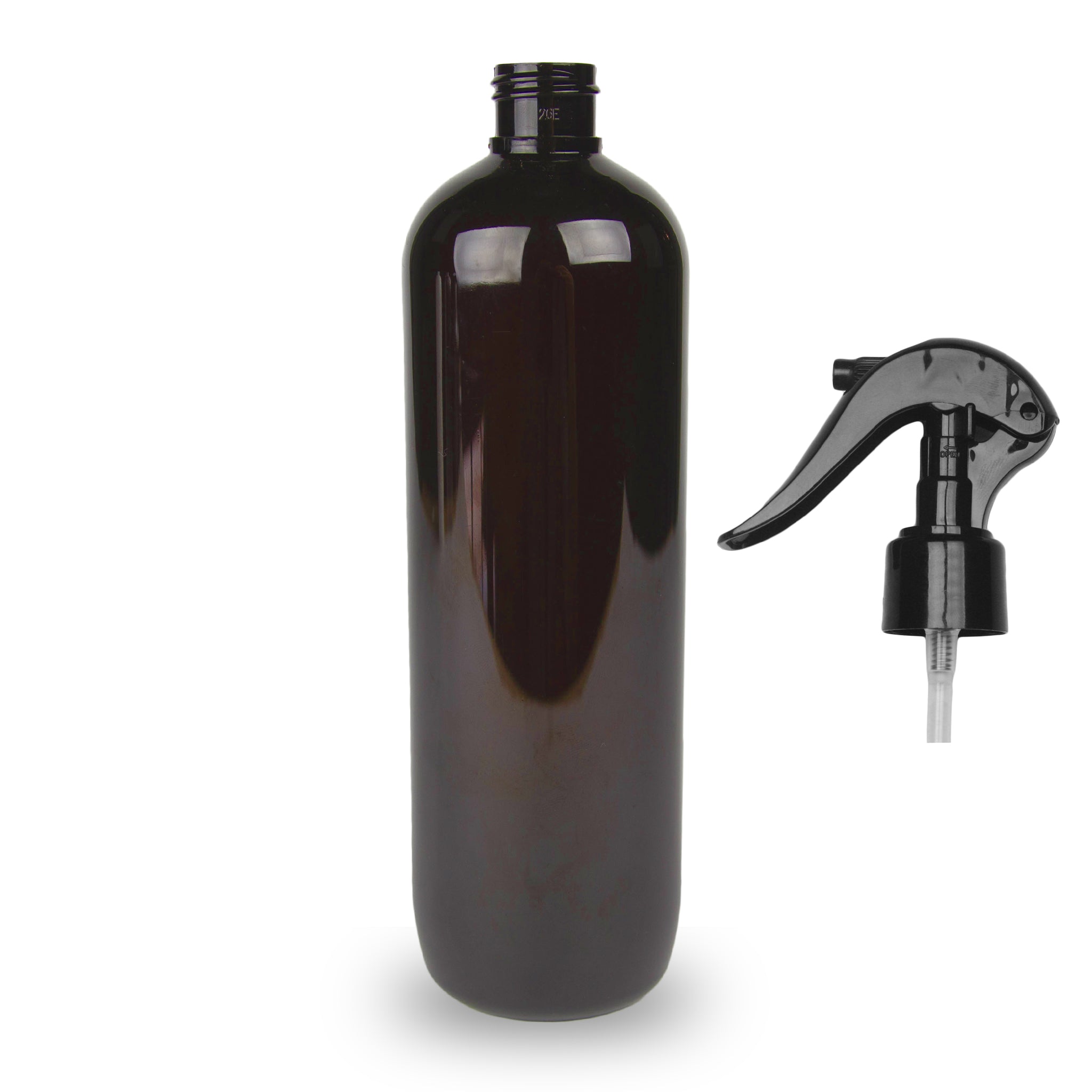 Amber Plastic Bottle PET 'Tall Boston' - (Trigger Spray) - 500ml - 24mm (24/410)