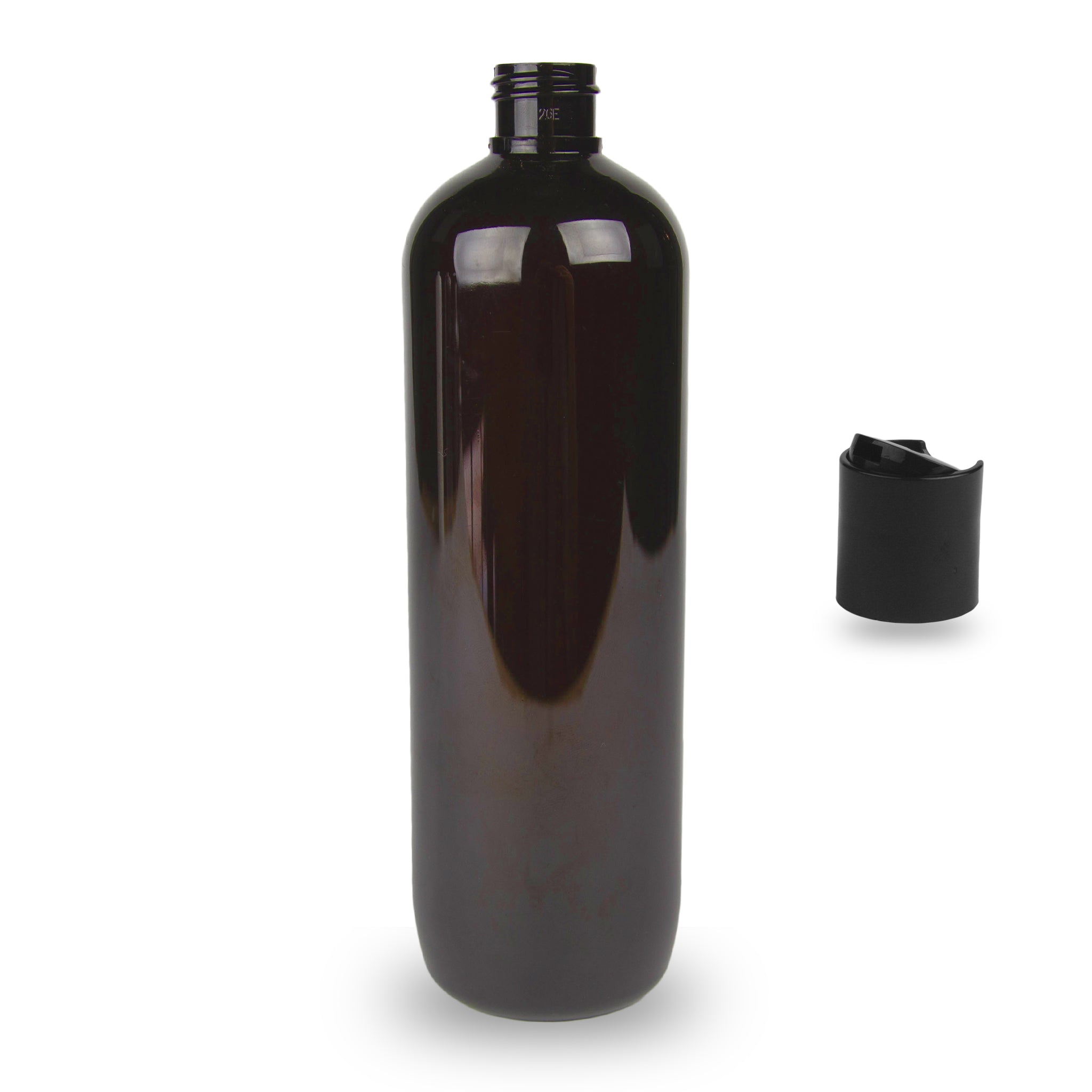 Amber Plastic Bottle PET 'Tall Boston' - (Disc Top) - 500ml - 24mm (24/410)