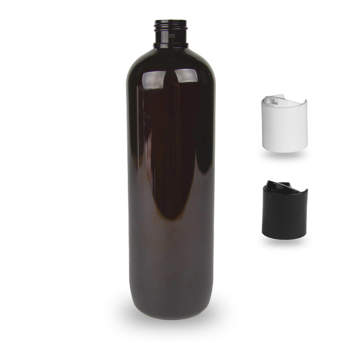 Amber Plastic Bottle PET 'Tall Boston' - (Disc Top) - 500ml - 24mm (24/410)