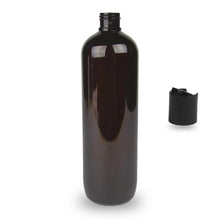 Amber Plastic Bottle PET 'Tall Boston' - (Disc Top) - 500ml - 24mm (24/410)