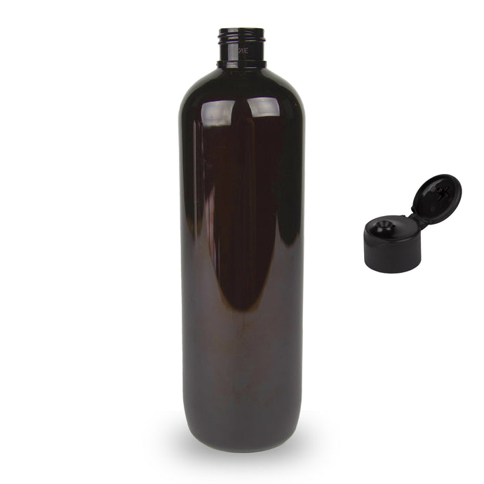 Amber Plastic Bottle PET 'Tall Boston' - (Flip Top) - 500ml - 24mm (24/410)