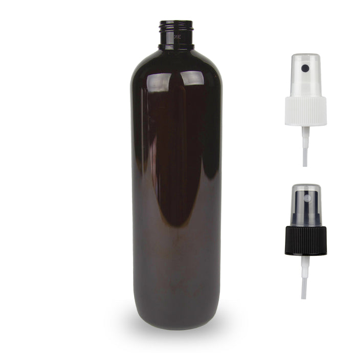 Amber Plastic Bottle PET 'Tall Boston' - (Atomiser) - 500ml - 24mm (24/410)