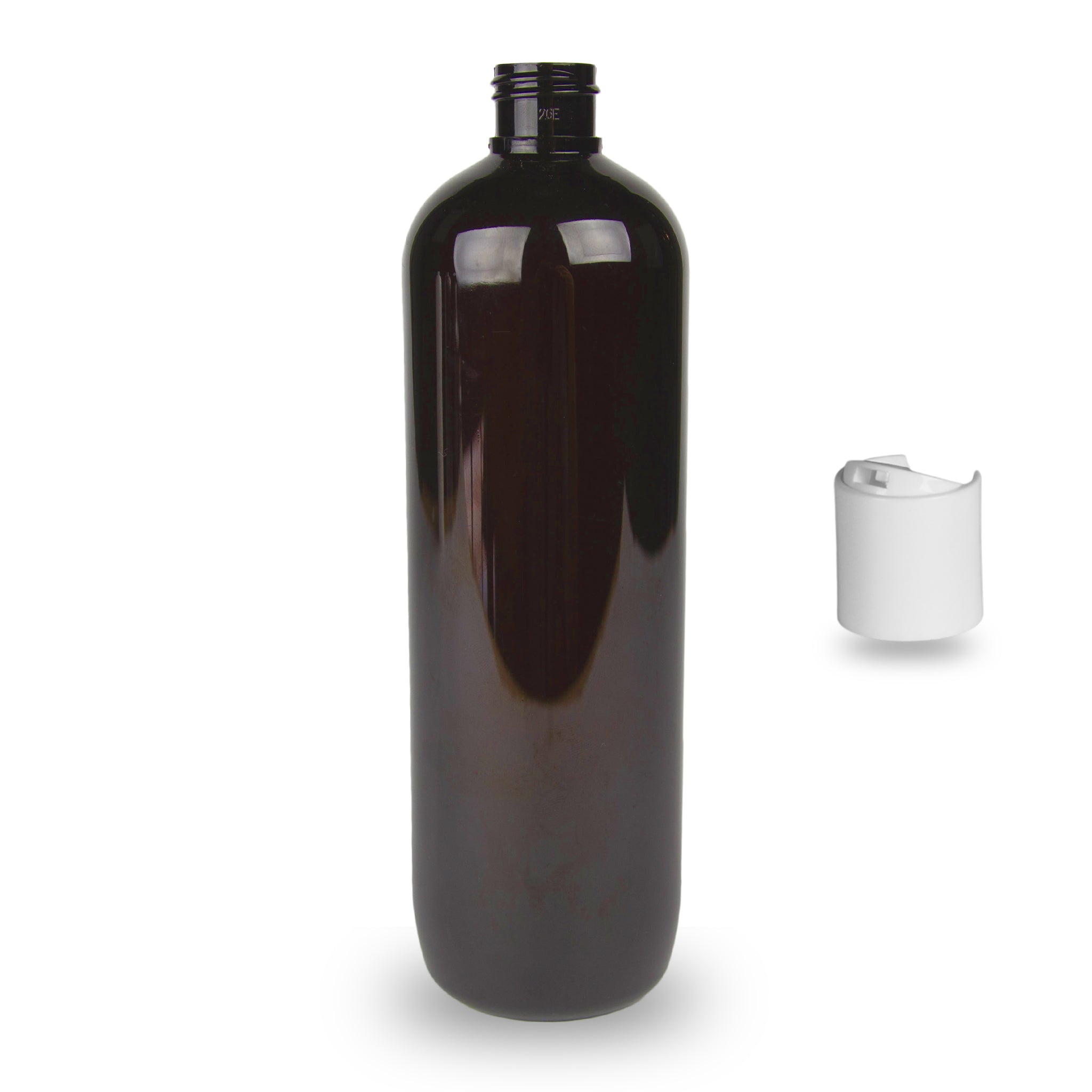 Amber Plastic Bottle PET 'Tall Boston' - (Disc Top) - 500ml - 24mm (24/410)
