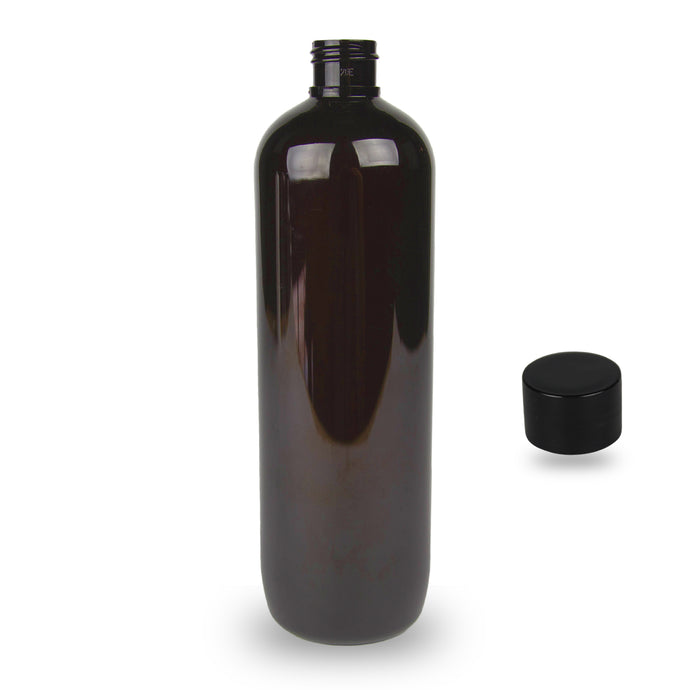 Amber Plastic Bottle PET 'Tall Boston' - (Screw Cap) - 500ml - 24mm (24/410)