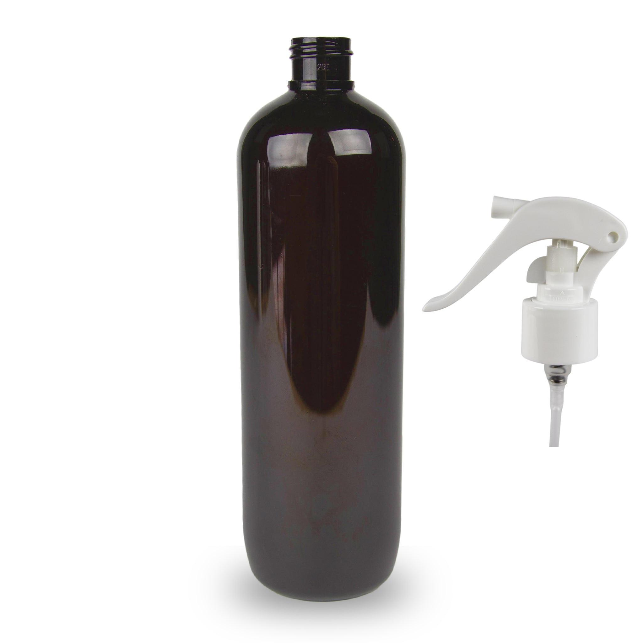 Amber Plastic Bottle PET 'Tall Boston' - (Trigger Spray) - 500ml - 24mm (24/410)