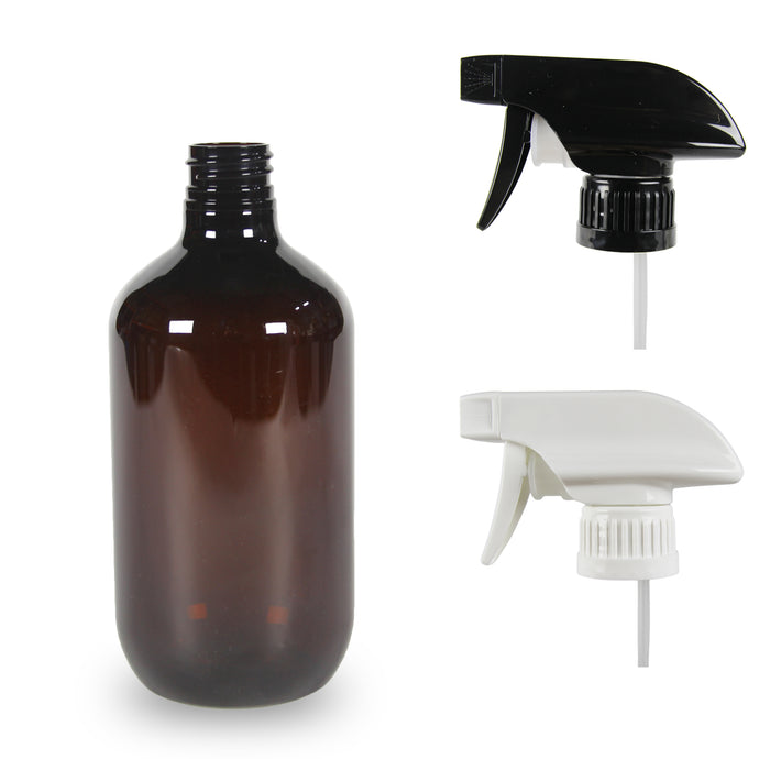 Amber Plastic Bottle PET 'Veral' - (Trigger Spray) - 500ml - 28mm (28/410)