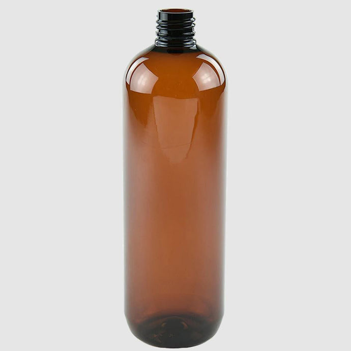 CLEARANCE: (Pack of 32) Light Amber Plastic Bottle PET - 'Tall Boston' - 500ml 24/410 | ($0.22 per unit)