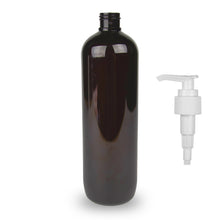 Amber Plastic Bottle PET 'Tall Boston' - (Lotion Pump) - 500ml - 24mm (24/410)